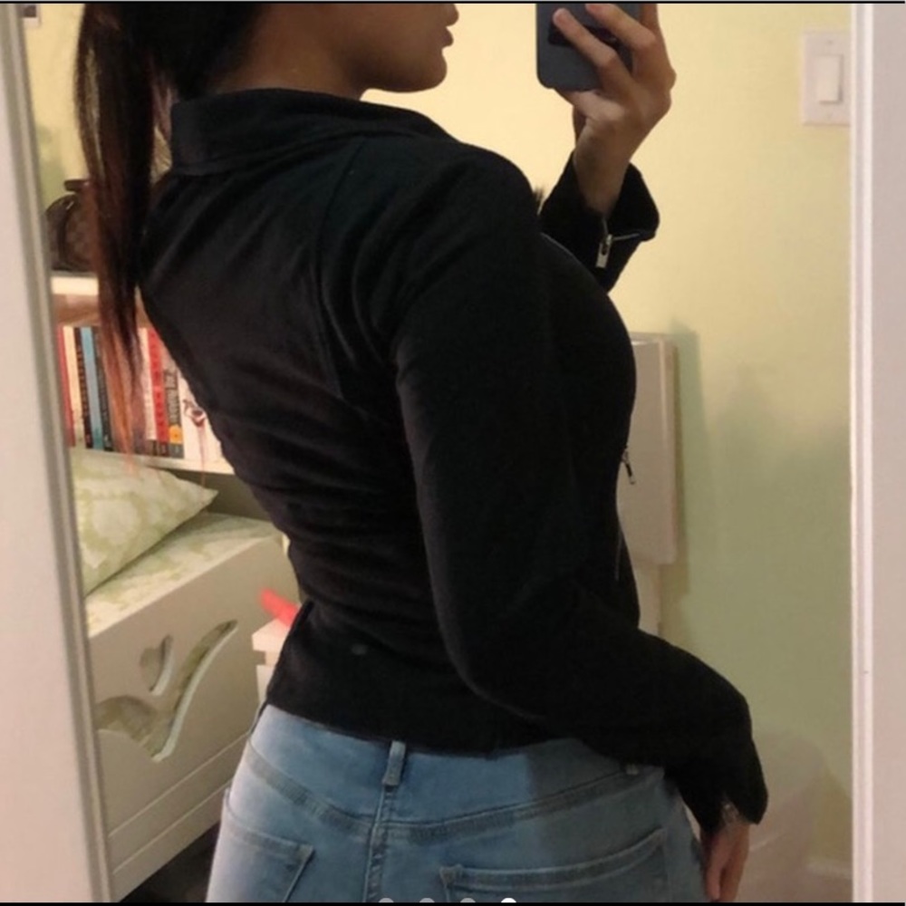 Black cropped cotton biker jacket - Picture 4 of 5